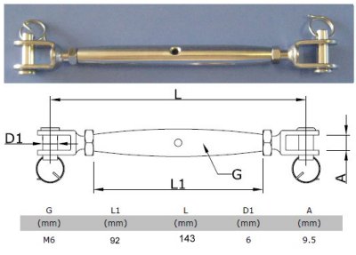 Model : 024-6-32 Closed Turnbuckle - Jaw to Jaw for 3.2mm wire