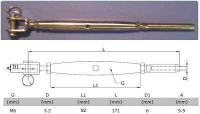 Model : 024-6-32 Closed Turnbuckle - Jaw to Swage for 3.2mm wire